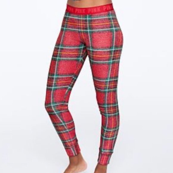 VS PINK VICTORIAS SECRET Cozy Sleep Jogger Pants Red Plaid CHRISTMAS Pajamas PJs - Picture 1 of 11
